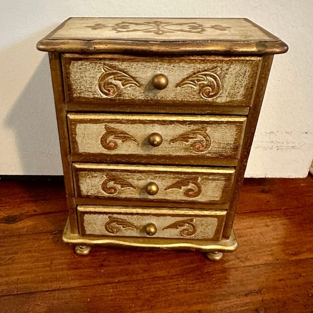 Mele Vtg Regency Footed Mini Dresser Drawer Red Velvet Lined  Box